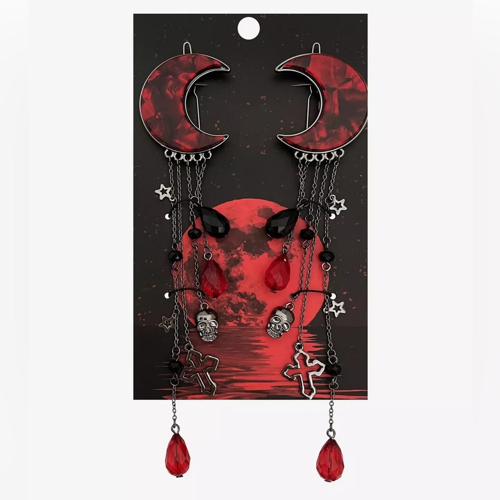 Social Collision Moon Skull Dangling‎ Hair Clip Set Hot Topic